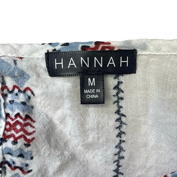 Hannah 3/4 sleeve lightweight top boho white blue red lightweight size medium - Picture 3 of 5